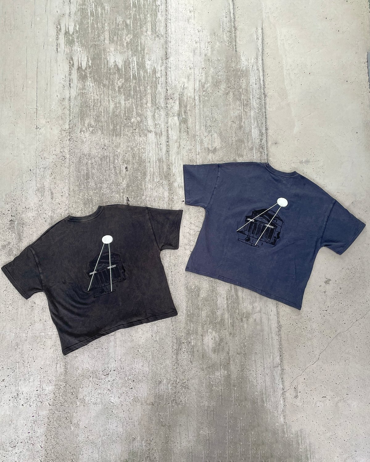 Image of Stone washed boxy fit navy blue tee  