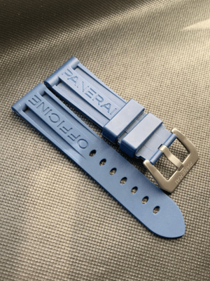 Image of 24mm Panerai officine blue rubber watch strap band bracelet in with stainless steel solid buckle