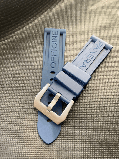 Image of 24mm Panerai officine blue rubber watch strap band bracelet in with stainless steel solid buckle