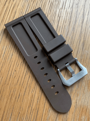 Image of 24mm Panerai officine brown rubber watch strap band bracelet in with stainless steel solid buckleo