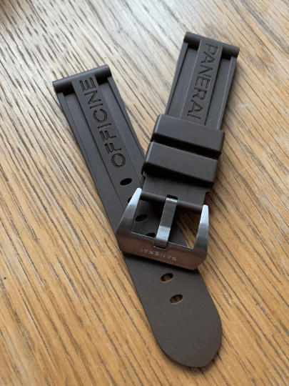 Image of 24mm Panerai officine brown rubber watch strap band bracelet in with stainless steel solid buckleo