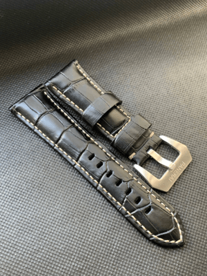 Image of for Officine Panerai Luminor Marina Radiomir PAM 24mm Handmade Black Bull Leather Strap Band