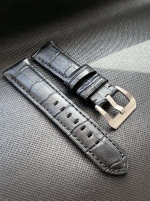 Image of For Officine Panerai Luminor Marina Radiomir PAM 24mm Black Croc Style Leather Watch Strap Band Blac