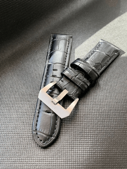 Image of For Officine Panerai Luminor Marina Radiomir PAM 24mm Black Croc Style Leather Watch Strap Band Blac