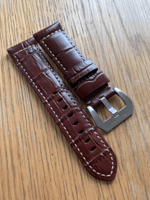Image of For Officine Panerai Luminor Marina Radiomir PAM Watches 24mm Brown Croc Style Leather Watch Strap 