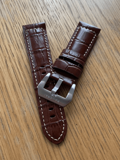 Image of For Officine Panerai Luminor Marina Radiomir PAM Watches 24mm Brown Croc Style Leather Watch Strap 