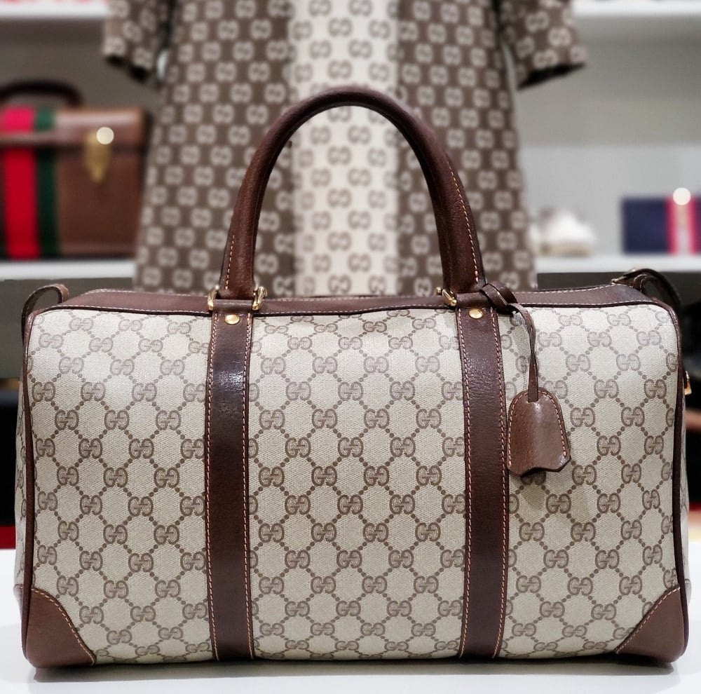Image of Vtg Gucci Brown Monogram Casual Duffle Bag.