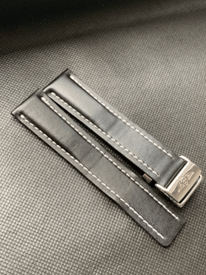 Image of 24MM Breitling Genuine Black Leather Strap/Band With Breitling Deployment Clasp For Breitling Watch 