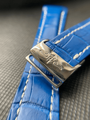 Image of Breitling 22MM blue Croc leather Deployment Gents Watch Strap,Steel Buckle For Breitling Watch