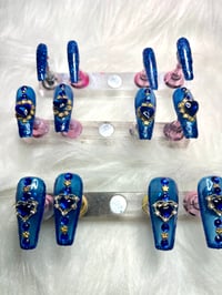Image 2 of ROYAL BLUE/ GOLD  HEART BLING SET 