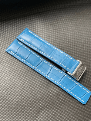 Image of Breitling 22MM blue Croc leather Deployment  Watch Strap,Steel Buckle For Breitling Watch