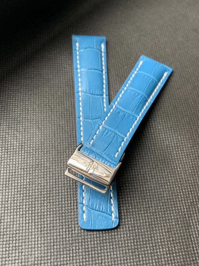 Image of Breitling 22MM blue Croc leather Deployment  Watch Strap,Steel Buckle For Breitling Watch