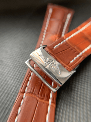 Image of Breitling 22MM brown Croc leather Deployment Gents Watch Strap,Steel Buckle For Breitling Watch