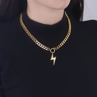 Image 2 of Chunky Cuban Chain Lightning Bolt Necklace (Silver or Gold)