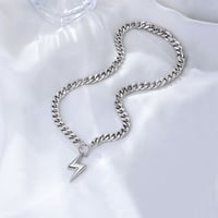 Image 3 of Chunky Cuban Chain Lightning Bolt Necklace (Silver or Gold)