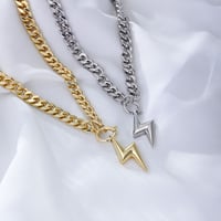 Image 1 of Chunky Cuban Chain Lightning Bolt Necklace (Silver or Gold)