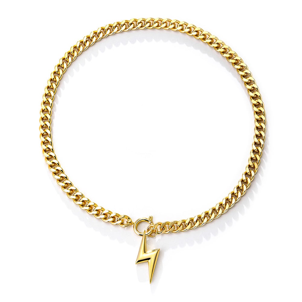 Chunky Cuban Chain Lightning Bolt Necklace (Silver or Gold)