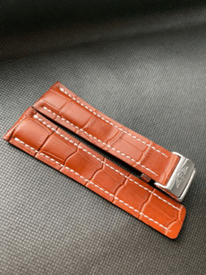 Image of Breitling 24MM brown Croc leather Deployment Gents Watch Strap,Steel Buckle For Breitling Watch