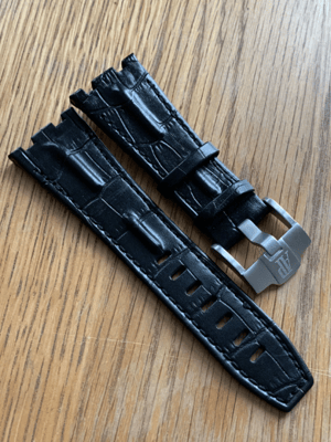 Image of 28mm Black with Black Stitching Genuine Leather Strap Band fit Audemars Piguet Royal Oak Offshore