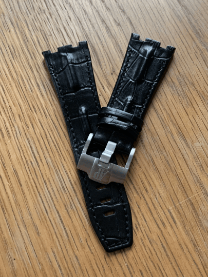 Image of 28mm Black with Black Stitching Genuine Leather Strap Band fit Audemars Piguet Royal Oak Offshore