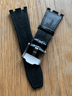 Image of 28mm Black with Black Stitching Genuine Leather Strap Band fit Audemars Piguet Royal Oak Offshore
