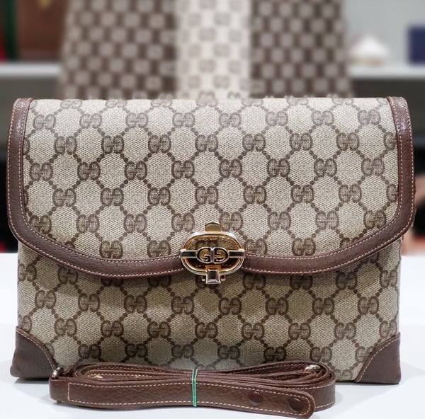 Image of Vtg. Gucci Brown Monogram Clutch/Shoulder Bag