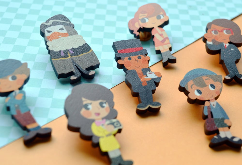 Image of Professor Layton Wooden Pins / Stickers