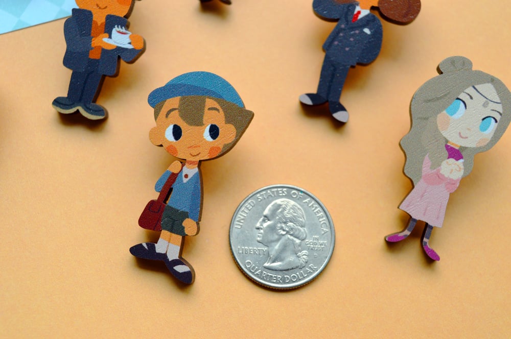Image of Professor Layton Wooden Pins / Stickers