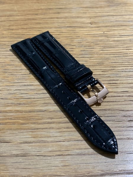 Image of ROLEX top quality 19mm genuine  leather gents watch strap  band rose gold buckle,daytona,oyster,