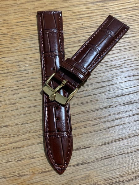 Image of ROLEX top quality 19mm genuine  leather gents watch strap band gpld plated buckle, daytona,oyster