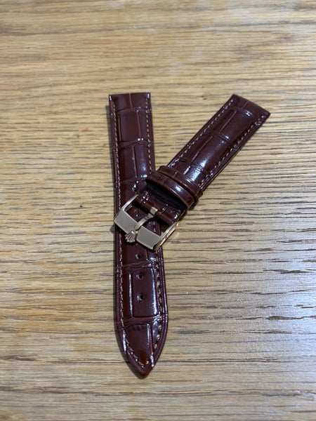Image of ROLEX top quality 20mm genuine  leather gents watch strap bracelet band rose gold buckle,,oyster,