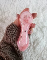 Image 4 of Designer Girly Freezable Pink Glitter Glass Pipe  