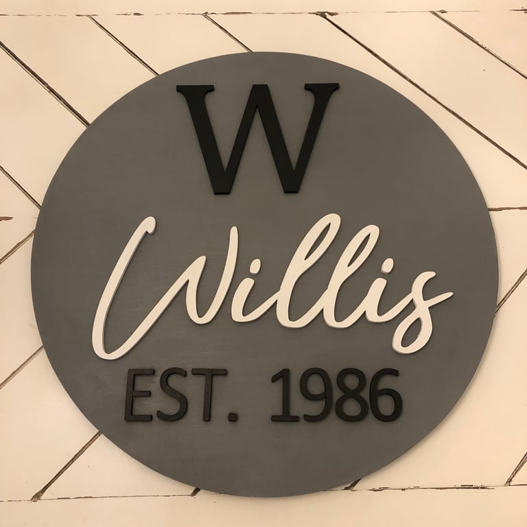 Image of 18” shiplap round name Est sign 
