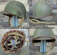 Image 3 of WWII M1 Fixed bale 517th PRCT Airborne Helmet & Liner Shrimp Netting, Paratrooper Front Seam