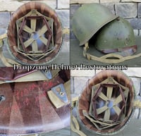 Image 4 of WWII M1 Fixed bale 517th PRCT Airborne Helmet & Liner Shrimp Netting, Paratrooper Front Seam