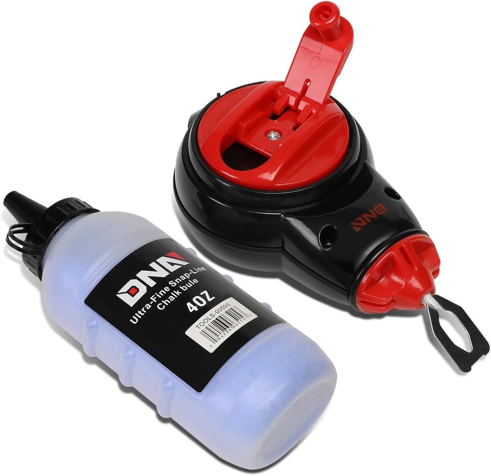 Image of DNA Motoring TOOLS-00095 Contractor Chalk Line Kit, Self-Chalking Cotton Snap Line, Plumb Bob Chalk 