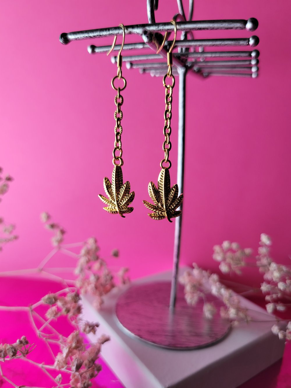 Image of "Royal" Hemp Leaf Earrings