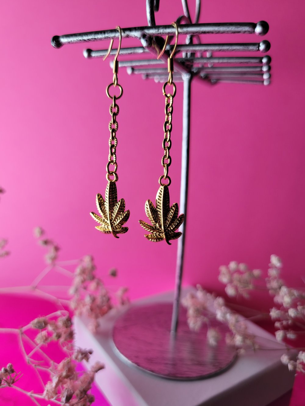 Image of "Royal" Hemp Leaf Earrings