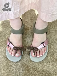 Image 3 of Brown-Pink Detachable Bow Flip-flops