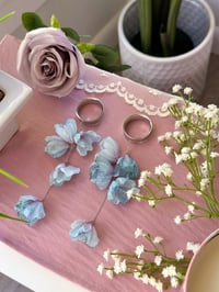 Image 1 of Oversized Blue Flower Dangles (Silver)