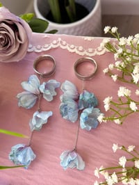 Image 3 of Oversized Blue Flower Dangles (Silver)