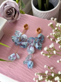 Image 1 of Oversized Blue Flower Dangles (Gold)