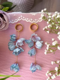 Image 2 of Oversized Blue Flower Dangles (Gold)
