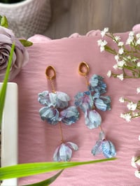 Image 5 of Oversized Blue Flower Dangles (Gold)