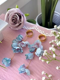 Image 4 of Oversized Blue Flower Dangles (Gold)