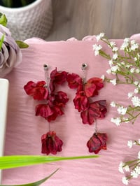 Image 1 of Oversized Burgundy Flower Dangles (Silver)