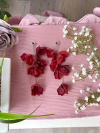 Image 3 of Oversized Burgundy Flower Dangles (Silver)