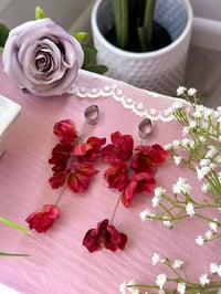 Image 4 of Oversized Burgundy Flower Dangles (Silver)