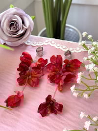 Image 2 of Oversized Burgundy Flower Dangles (Silver)