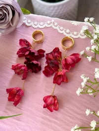 Image 2 of Oversized Burgundy Flower Dangles (Gold)